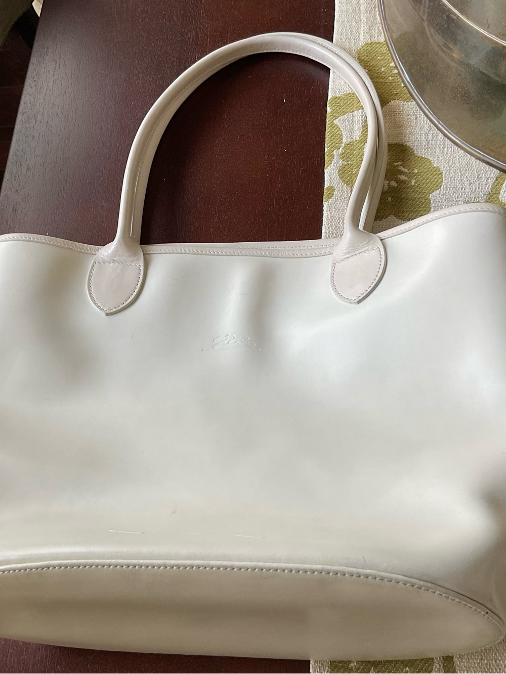 LONGCHAMP Ivory Leather Tote Bag Vintage 1960s - Picture 8 of 14
